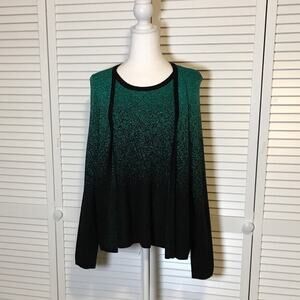 Notations Petite Green Black Scoop Neck Long Sleeve All-in-One Sweater PL